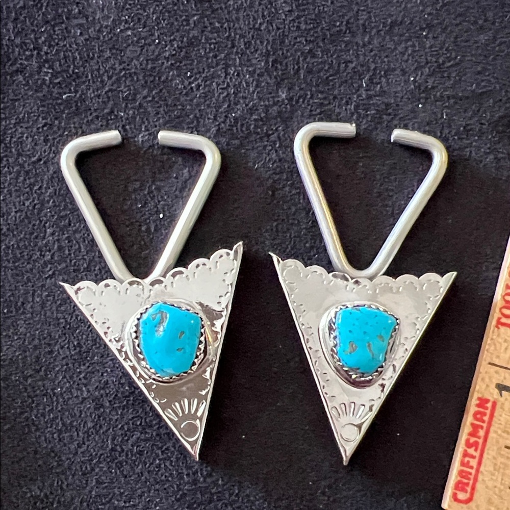 Navajo Native American Silver tone & Turquoise collar tips